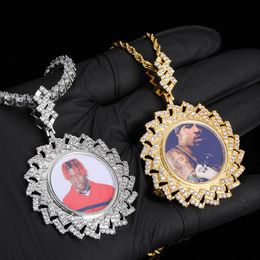 Bling Hip Hop 18K Plaqué Or Réel Personnalisé Couronne Photo Pendentif Collier Hommes Cadeaux