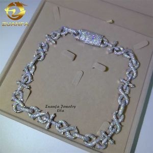 Bling Hip Hop 18mm Kruis Moissanite ketting Miami Box Lock Silver 925 Sieraden Cuban Link Chain