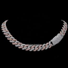 Bling Hiphop Chain Box Clasm 13 mm S925 Silver 2 Tones 2 Rows Pass Tester Brilliant Round Coup Moisanite Collier Cubain Cubain Collier