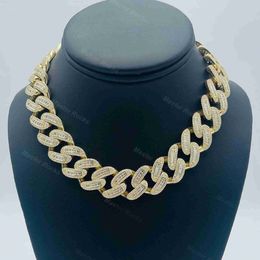 Bling Hiphop Square Cuban Link Chain Collier Moisanite Silver Cuban 18 mm Round et baguette Iced Jewelry Cuban Link Chain