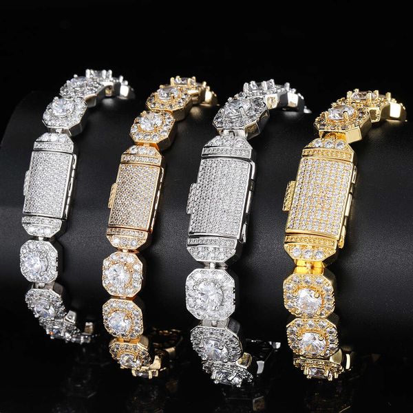 Pulsera de bling helado aaa cz tenis pulseras de diamante para hombres forma cuadrada de la cadena de enlace cubano hombres joyas de hiphop