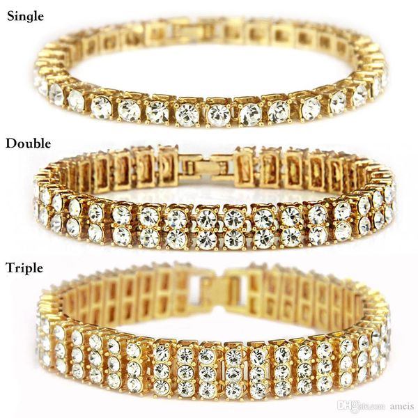 Bling glacé chaînes Bracelet pour hommes et femmes diamant tennis bracelet glacé chaînes à maillons cubains hip hop bling chaînes bijoux hommes