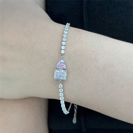 Bling Iced Out s925 Pulsera de tenis de plata esterlina Diseñador para mujer Corazón cuadrado 8A Circonia cúbica Pulseras de boda de diamantes para mujer Caja de regalo de joyería de lujo