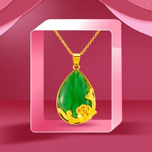 Bling Imitatie Jade Flower Hanghang ketting 24K Echt goud vergulde sieraden Vrouwen Kerstcadeau