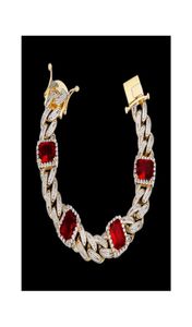 Bling Jewelry Men Hip Hop micro pave aaaaa cz diamants 12 mm cuivre Miami Cuban Chain Link Ruby Bracelet253N5454408