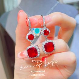 Bling Lab Ruby Diamond Sleat Bringle 925 Boucles d'oreilles de mariage en argent sterling pour les femmes promesses de bijoux de fête de fiançailles