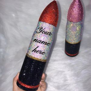 Bling Lipstick Tumbler Aangepast Naam Rhinestone Thermos Cup 17oz lippenstiftvorm Roestvrijstalen waterfles koffiemokken 240507