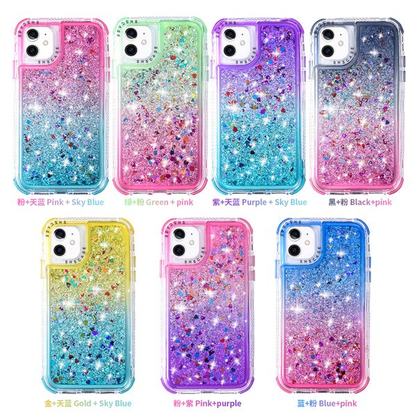 Bling Liquid Glitter Quicksand Téléphone Cas Couverture De Protection Antichoc Robuste Pour iPhone 13 13Pro MAX 12 11 XR XS 6 7 8 Plus