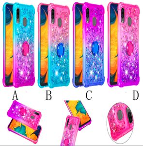 Cas de support de bague en diamant Bling Liquid Sand Cas de téléphone Gradient Quicksand 13 12 11 Pour Samsung Galaxy J6 A6 Plus A20 S9 S8 S20 S10