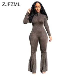 Bling Lurex Sexy Bell Boîte Body Body Body À Manches Longues Jumpsuit à rayures Jumpsuit Party Night Club Dames One Pièce Plus Taille Body 210317