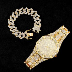 Bling Men met armband Hip Hop Golded Man Quartzo Pols Luxury Brand Relogio Iced Out Watchl978