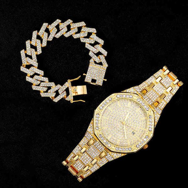 Bling Men con pulsera Hip Hop Golded Man Quartzo Wrist Luxury Brand Relogio Iced Out WatchL978