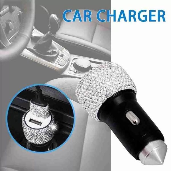 Bling Métal Double Double USB Chargeurs De Voiture De Charge En Alliage D'aluminium ABS Chargeur Pour Samsung note20 s20 s21 iPhone 13 12 11 Chargeur Rapide