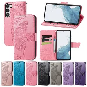 Étuis en cuir portefeuille papillon pour Samsung S23 Ultra Plus Galaxy M13 4G X Cover 6 Pro A23E porte-fleur en dentelle fente pour carte couverture à rabat imprimé Big Animal Lady Book pochette pour téléphone