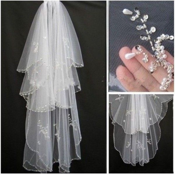 Bling nling voiles de mariage cristal pour mariée deux couches voile de mariée en tulle doux de haute qualité avec cristaux court couches voile de mariée pas cher