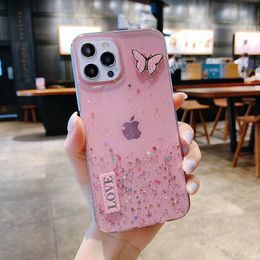 Bling Phone Cases voor iPhone 12 11 Pro Max XS XR 7 8 Samsung Huawei Xiaomi Butterfly Love Back Confective Cover