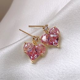 Bling roze minnaar hart oorknopjes 18K echt vergulde sieraden S925 naald