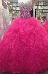 Bling rose quinceanera robes cristalles sans dos fuchsia sweet 16 robes mascarade robes de bal Vestidos de 15 anos pas cher bal 8433717