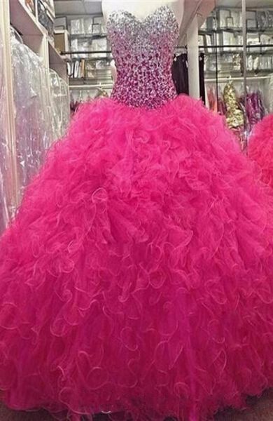 Bling Pink Quinceanera Dresses Crystal Fucsia Fucsia dulce 16 Vestidos Mascarada Vestidos Vestidos de 15 Anos Prom Cheap 8433717