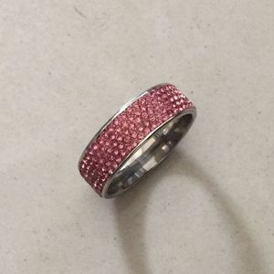 Bling Pink zircon 316L Acero inoxidable plata colorido anillo de bodas anillo de compromiso de diamantes de imitación para mujeres amantes de las niñas al por mayor