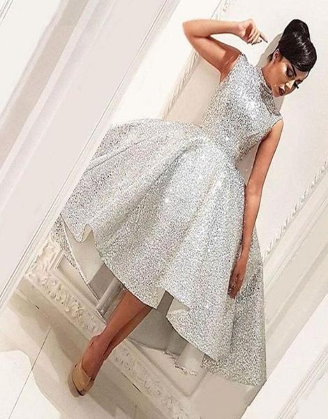 Robes de soirée de bal Bling 2019 robe de bal longueur de thé Seuqins islamique dubaï saoudien arabe longue robe de soirée formelle 8693006