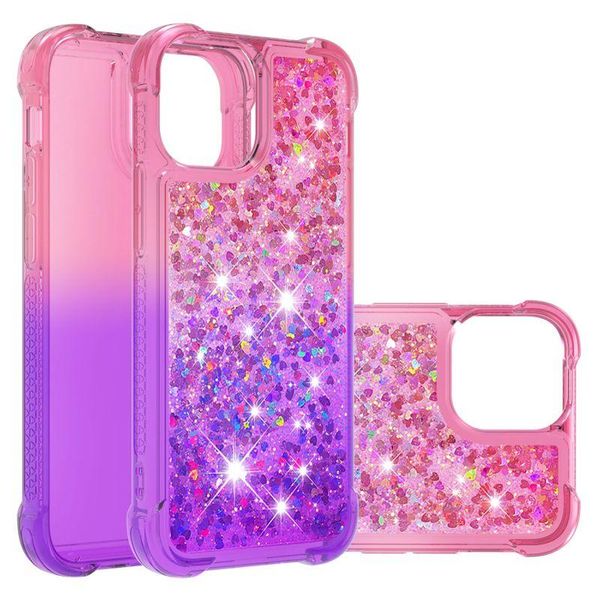 Bling Quicksand Cases TPU Liquid Gradient Glitter Cover pour iPhone 13 12 11 Pro XR XS Max X 7 8 plus Samsung S20 FE S21 Ultra A21S A02S A12 A32 4G 5G A52 A72 A22 coque de téléphone