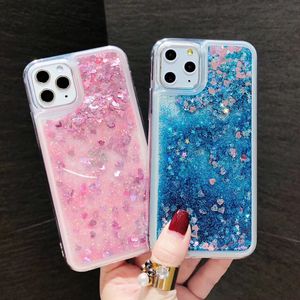 BLING QUICKSAND VLOEISTIGE CASE ZACHTE TPU TELEFOOND DEFENDER GEVALLEN VOOR iPhone 12 MINI 11 PRO MAX XR XS 8 7 SAMSUNG S20 S21 OPMERKING 10 Glitter Sparkle Drijvende Achterkant