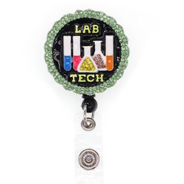 Porte-clés personnalisés en strass scintillant, étiquette de nom de chimiste, bobine de Badge rétractable, porte-Badge d'identification en métal robuste de laboratoire