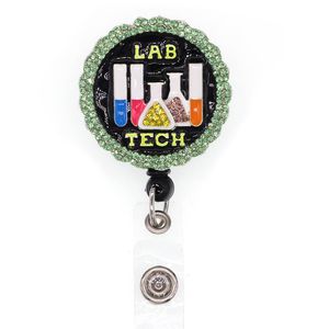 Bling Rhinestone Chemicus Naam Tag Intrekbare Badge Reel Lab Heavy Duty Metal Intrekbare Reel ID Badge Key Card Tag Houder met riemclip