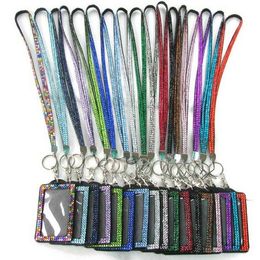 Bling Rhinestone Crystal Neck Lanyard Correa Cordón personalizado con soporte de tarjeta de identificación de PU vertical para iphone X XS 8 7 6 plus para samsung S9