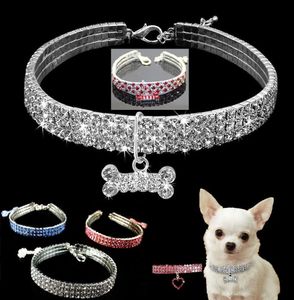 Bling Rhinestone Collar de perro Crystal Puppy Chihuahua Pet Dog Collars Correa para perros pequeños medianos Mascotas Accesorios S M L Pink5899011