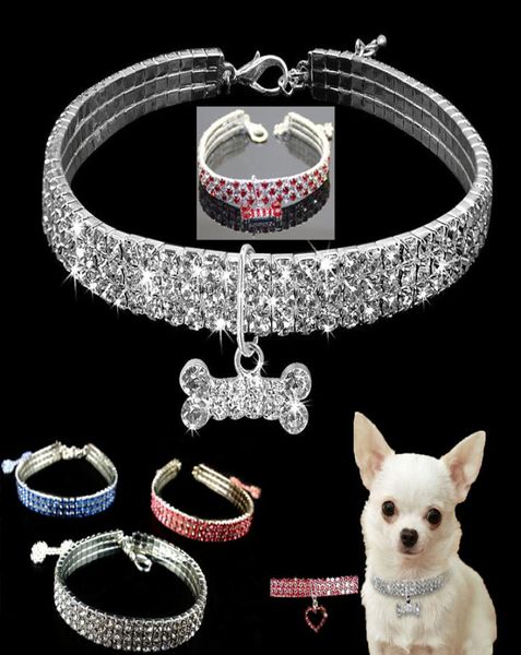 Bling Rhinestone Collar de perro Crystal Puppy Chihuahua Pet Dog Collars Correa para perros pequeños medianos Mascotas Accesorios S M L Pink6460629