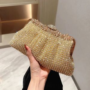 Bling strass sac de soirée robe de luxe embrayage mariage mariée sac à main brillant concepteur fête plissé dîner long sac à main XA764H 240119