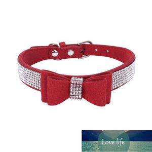 Bling Rhinestone Pet Cat Puppy Dog Collar Soft Suede Leather Bowknot Collar Small Medium Pet Dog Cat Teddy Decor Precio de fábrica diseño experto Calidad Último estilo