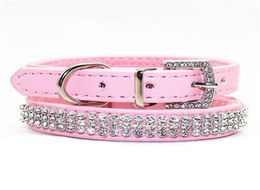 Bling Rhinestone PU Leather Crystal Diamond Collar Collar Pet Collars Pink Dog Collar Collar para Pedro4863644