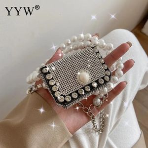 Bling Strass Perle Chaîne Ceinture Mignon Mini Sacs Pour Femmes Qualité Longue Gland Ceinture Sac Diamant Épaule Messenger Sac Bourse 240125