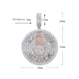 Bling rond personnalisé lettre pendentif glacé argent sac Dollar symbole collier pavé 5A CZ cubique Zircon hommes Hip Hop bijoux