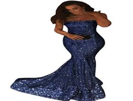 Bling Sequin Sirène sans bretelles robes de bal avec Zipper Back 2019 Longues robes de soirée Robe Navy Blue Gold Silver5068677
