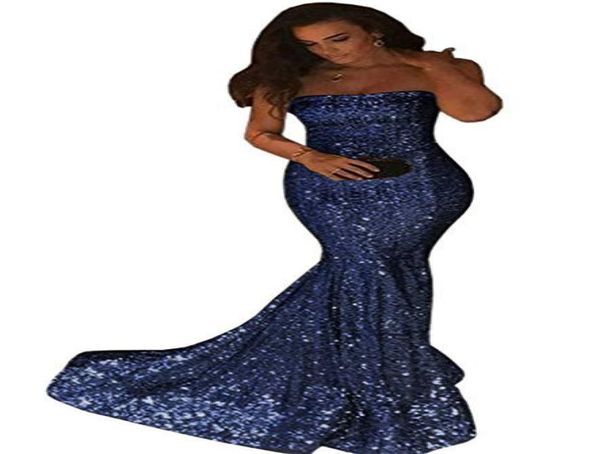 Vestidos de fiesta sin tirantes sin tirantes con lentejuelas con cremallera 2019 vestidos de noche largos vestidos de fiesta azul marino azul silver5068677