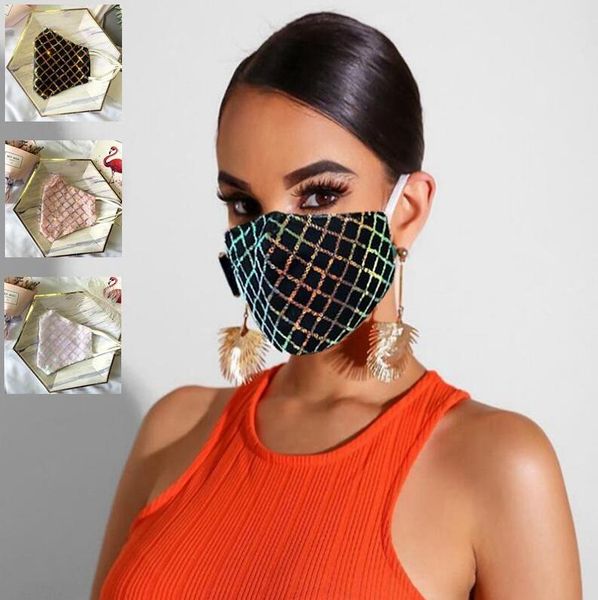 Lentejuelas Bling Máscaras faciales Diseño popular europeo americano Cubierta de la boca Verano Máscara transpirable a prueba de polvo Máscara lavable reutilizable para adultos LSK1127