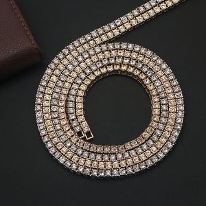 Bling Simple Rangée Tennis Chaîne Collier Hommes Glacé Or / Argent / Noir Strass Ras Du Cou Hommes 4Mm / 5Mm / 6Mm Largeur Hip Hop Bijoux