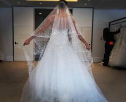 Bling Sparkle Wedding Veils Perles en strass 2T 3M blanc ivoire Veil de mariage Cath￩drale Longueur Custom Made Bridal Veil1082988