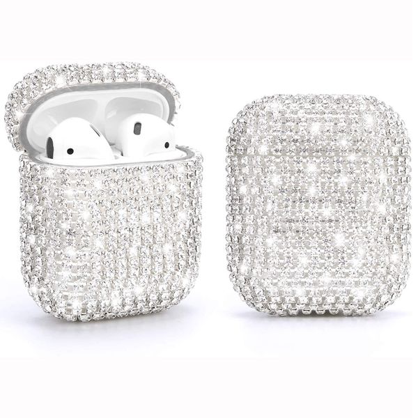 Bling Sparkly Glitter Full Diamond Étui de transport rigide Écouteur sans fil Antichoc Protection anti-chute pour Apple AirPods 1 2 3 Pro