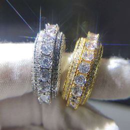 Bling Spinner Rings voor Mannen Vrouwen Geschenken 2 Kleuren AAA + Cubic Zirkoon Heren Ijs Out Out Diamond Ring Fashion Hip Hop Sieraden