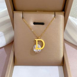 Collier pendentif lettre en acier inoxydable Bling, bijoux classiques plaqués or véritable 18 carats