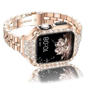 Bling En Acier Inoxydable Mod Kit Diamond Case Band Strap Pour Apple Watch Series 8 7 6 5 4 SE 40mm 41mm Femmes