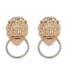 Bling Studs Rhinestone Lion Head Earring Women Animal Statement oorbellen Goud zilveren mode -sieraden4877176