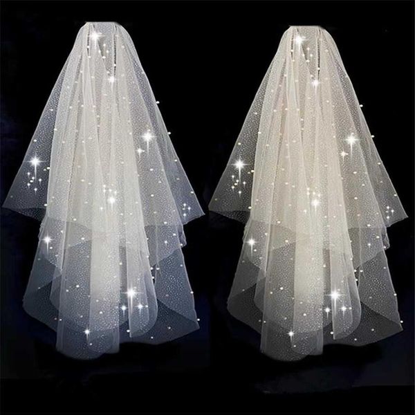 Bling Deux Couches De Mariée Courte Voile De Mariage Brillant Paillettes Paillettes Blanc Champagne Mariée Maille Voile Peigne En Métal Longueur Du Coude X0726253V