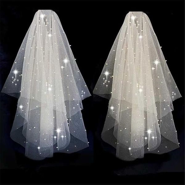 Bling Deux Couches De Mariée Courte Voile De Mariage Brillant Paillettes Paillettes Blanc Champagne Mariée Maille Voile Peigne En Métal Longueur Du Coude X0726262z