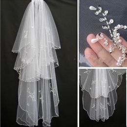 Voiles de mariage Bling avec cristal pour la mariée deux couches voile de mariée en tulle doux de haute qualité avec des cristaux voile de mariée en couches courtes 259D